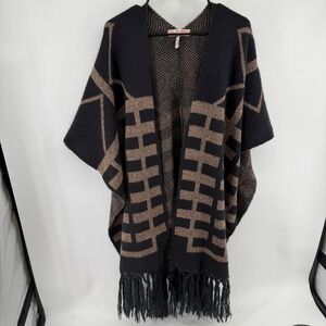Gil Aimbez For Static Vintage Wool Alpaca Geometric Fringe Poncho Made in Japan